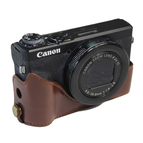 Generic Canon Powershot G7 X Mark Ii Holdbart Læder Etui - Kaffe Brown