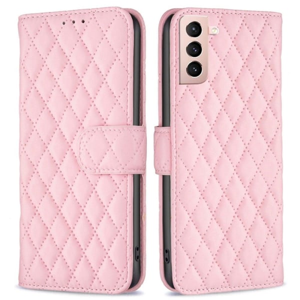 Generic Rhombus Mønster Matte Flip Etui Til Samsung Galaxy S21 - Lyserød Pink