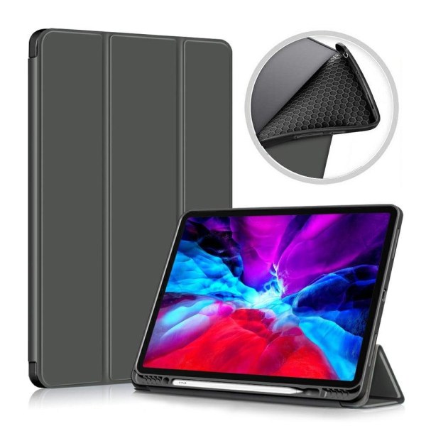 Generic Ipad Pro 12.9 (2021) / (2020) Tri-fold Pu Leather Flip Case With Silver Grey
