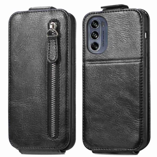 Generic Vertical Flip Phone Etui Med Zipper Til Motorola Moto G62 5g - S Black