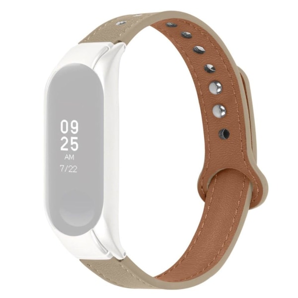Generic Xiaomi Mi Smart Band 4 / 3 Cowhide Leather Watch Strap With Silv Beige