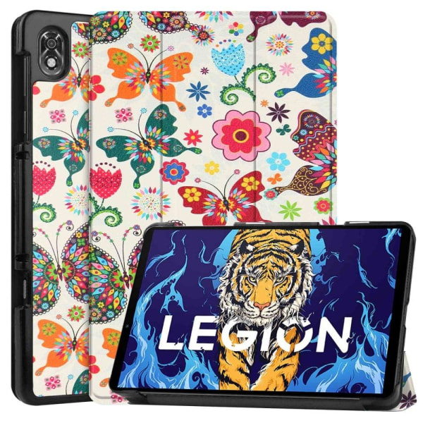 Generic Lenovo Legion Y700 Tri-fold Pattern Leather Case - Butterflies Multicolor