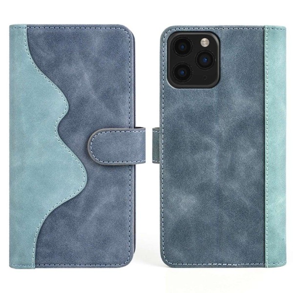 Generic To Farvet Læder Flip Etui Til Iphone 11 Pro Max - Blå Blue