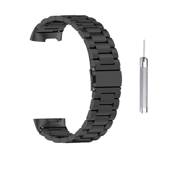 Generic Fitbit Charge 5 Triple Bead Style Stainless Steel Watch Strap - Black