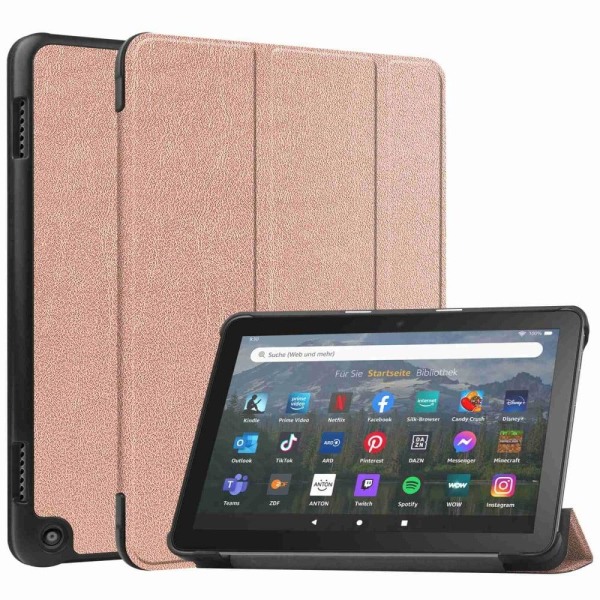 Generic Tri-fold Leather Stand Case For Amazon Fire 8 Hd (2022) - Rose G Pink