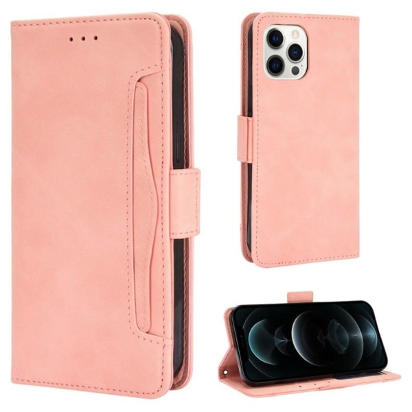 Generic Stilfuldt Læder Etui Med Pung Til Iphone 13 Mini - Lyserød Pink