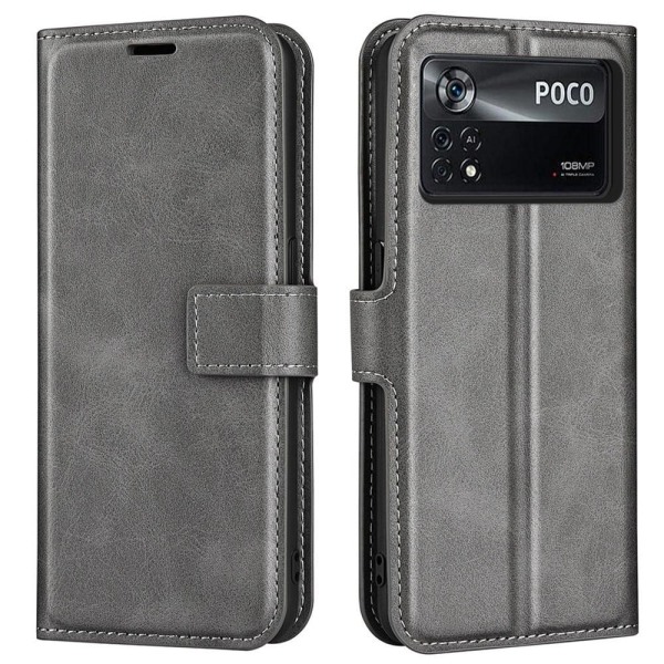 Generic Wallet-style Leather Case For Xiaomi Poco X4 Pro 5g - Grey Silver