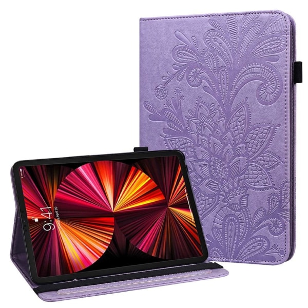 Generic Ipad Pro 11 (2021) Imprint Flower Pattern Pu Leather Flip Case - Purple