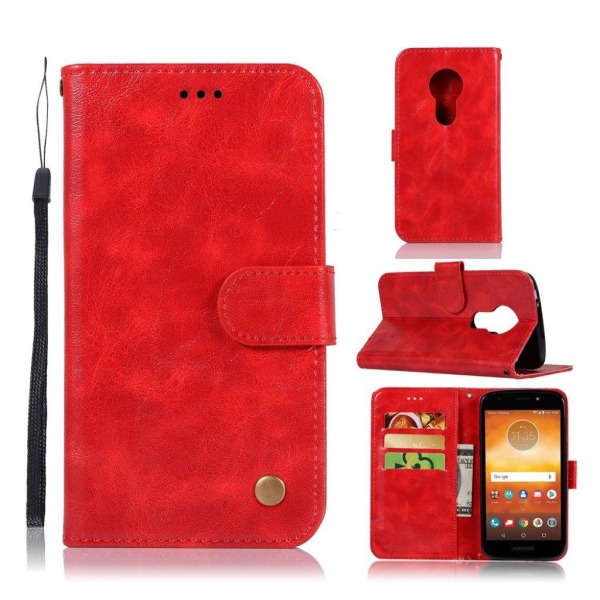 Generic Motorola Moto E5 Play Mobiletui I Kunstlæder Med Vintage Stil Og Red
