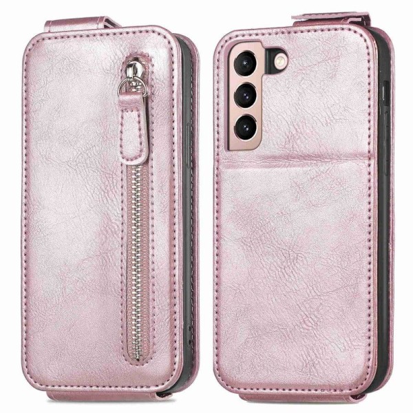 Generic Vertical Flip Phone Etui Med Zipper Til Samsung Galaxy S21 - Rød Pink