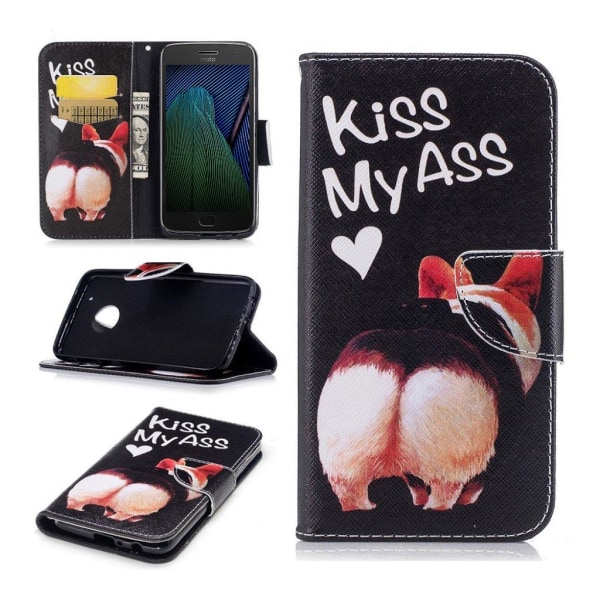 Generic Motorola Moto G5 Plus Charmerende Læder Etui - Kiss My Ass Multicolor