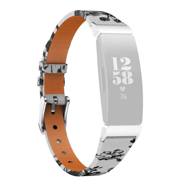 Generic Fitbit Ace 2 / Inspire Hr Floral Pattern Genuine Leather Watch White