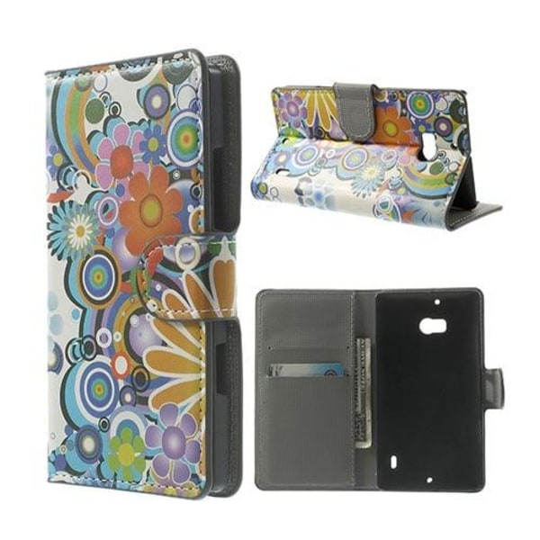 Generic Moberg Nokia Lumia 929/930 Læder Etui - Farverige Blomster Multicolor