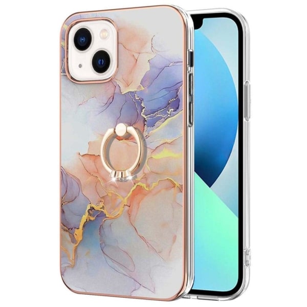 Generic Marble Mønstret Cover Med Ring Holder Til Iphone 14 Plus - Milky Multicolor