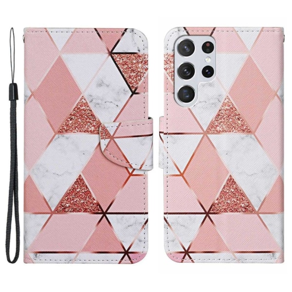 Generic Wonderland Samsung Galaxy S23 Ultra Flip Etui - Marmor Mønster Pink