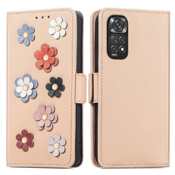 Generic Soft Flower Decor Leather Case For Xiaomi Redmi Note 11 Pro 5g / Brown
