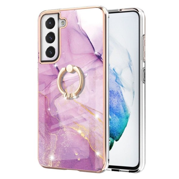 Generic Marble Mønstret Cover Med Ring Holder Til Samsung Galaxy S21 Fe Pink