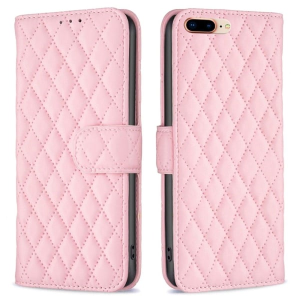 Generic Rhombus Mønster Matte Flip Etui Til Iphone 8 Plus / 7 - Lys Pink