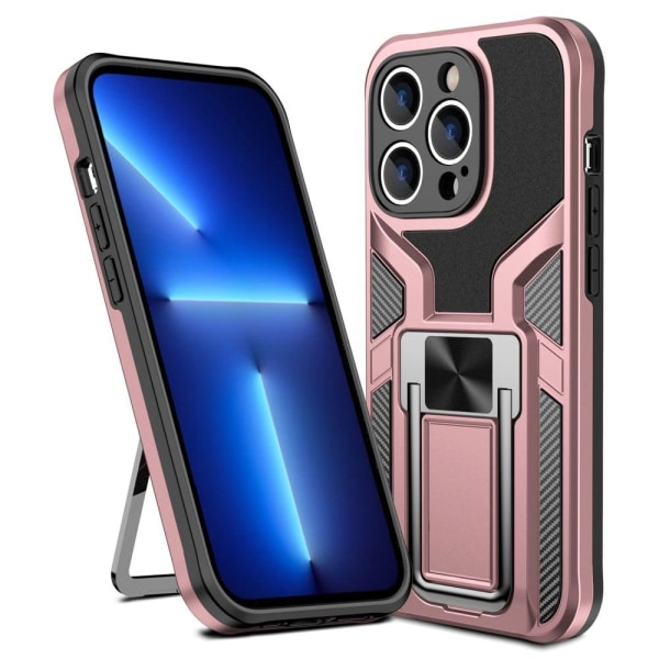 Generic Stødsikker Hybrid Cover Med Stativ Til Iphone 14 Pro - Rødguld Pink