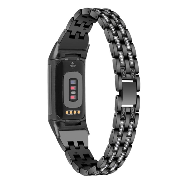 Generic Fitbit Charge 5 Two Row Rhinestone Glitz Watch Strap - Black