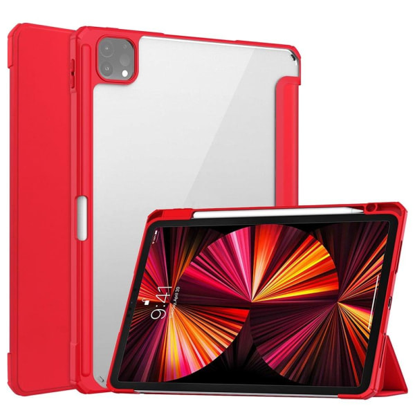 Generic Ipad Pro 11 (2021) Transparent Tpu + Pu Leather Flip Case - Red