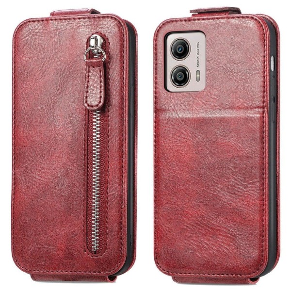 Generic Vertical Flip Phone Etui Med Zipper Til Motorola Moto G53 - Rød Red