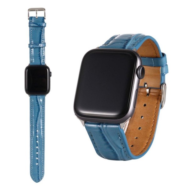 Generic Apple Watch Series 5 / 4 44mm Leather Case With Crocodile Patter Blue