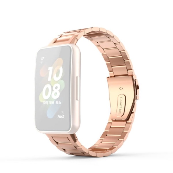 Generic Huawei Band 7 Three Bead Stainless Steel Watch Strap - Rose Gold Pink