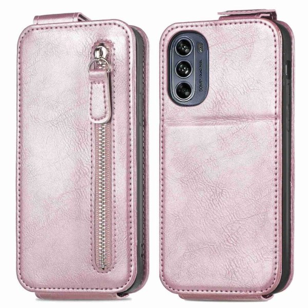 Generic Vertical Flip Phone Etui Med Zipper Til Motorola Moto G62 5g - R Pink