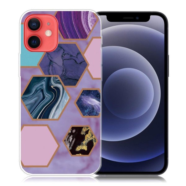 Generic Marble Iphone 12 Mini Etui - Hexagons In Purple Background