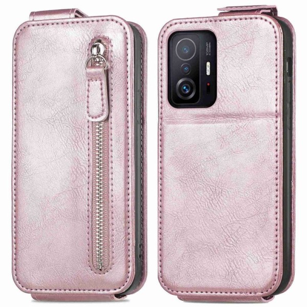 Generic Vertical Flip Phone Etui Med Zipper Til Xiaomi 11t / Pro - R Pink