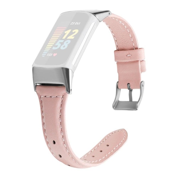 Generic Fitbit Charge 5 Cowhide Genuine Leather Watch Strap - Rose Pink