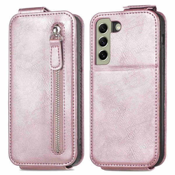Generic Vertical Flip Phone Etui Med Zipper Til Samsung Galaxy S21 Fe - Pink