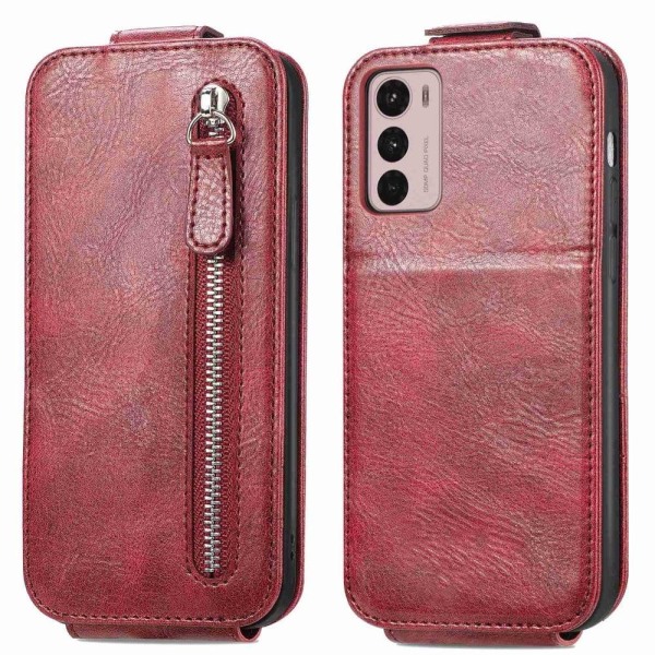 Generic Vertical Flip Phone Etui Med Zipper Til Motorola Moto G42 - Rød Red