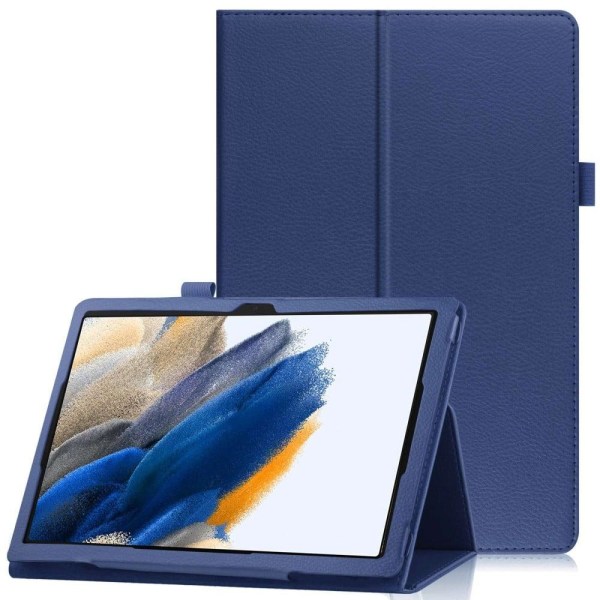Generic Foldable Case With Lichi-texture For Samsung Galaxy Tab A8 10.5 Blue