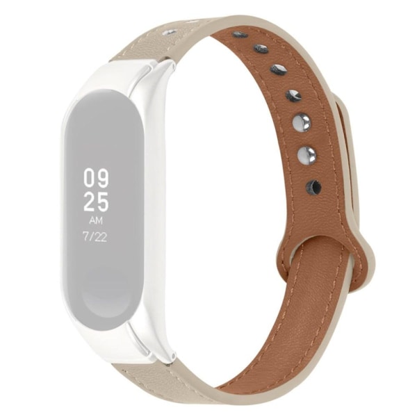Generic Xiaomi Mi Band 7 Cowhide Leather Watch Strap With Rose Gold Cove White