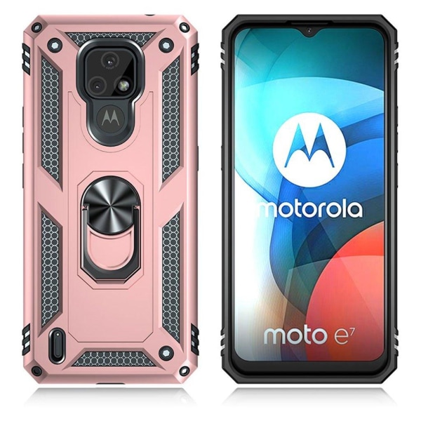 Generic Bofink Combat Motorola Moto E7 Etui - Rødguld Pink