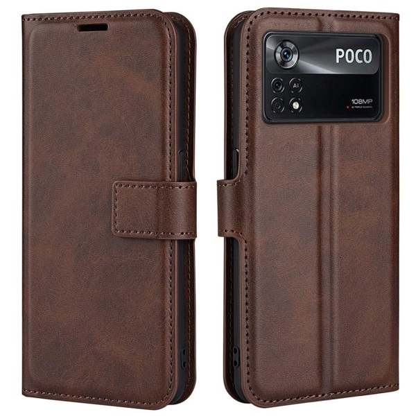 Generic Wallet-style Leather Case For Xiaomi Poco X4 Pro 5g - Brown