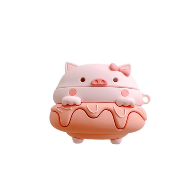 Generic Airpods Pro Cute Piggy Design Silicone Case With Hook - Pink