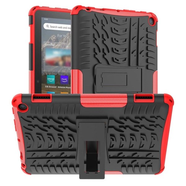 Generic Tire Pattern Kickstand Case For Amazon Fire 8 Hd (2022) - Red