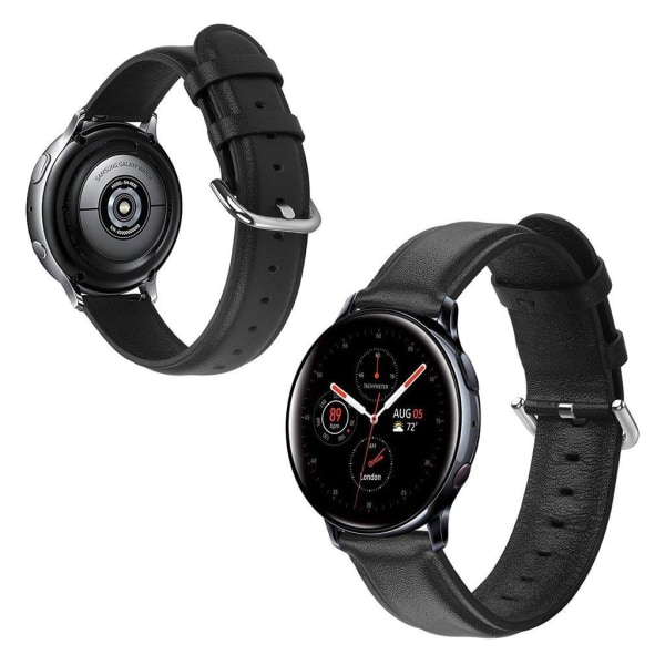 Generic Samsung Galaxy Watch Active 2 - 44mm Ægte Læder Urrem Sort Black