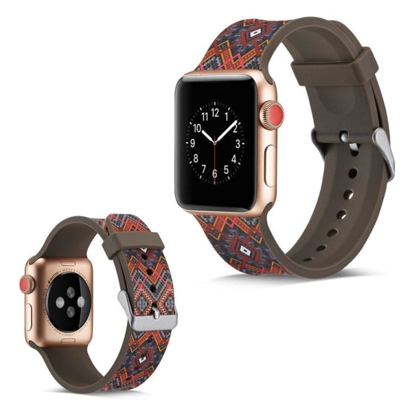 Generic Apple Watch Series 5 40mm Camouflage Silikone Urrem - Rød Diaman Multicolor