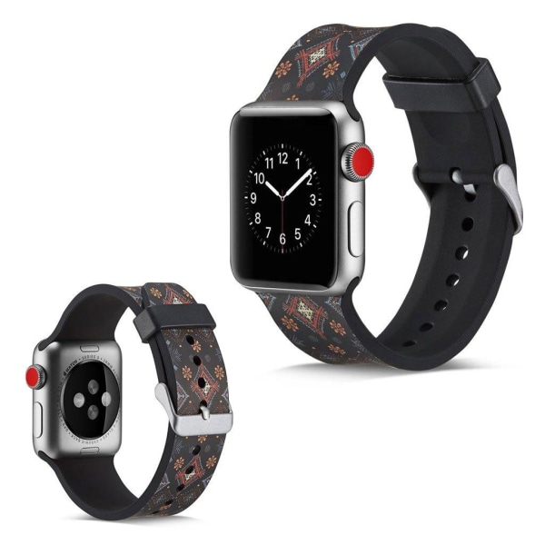 Generic Apple Watch Series 5 44mm Camouflage Silikone Urrem - Blomster O Black