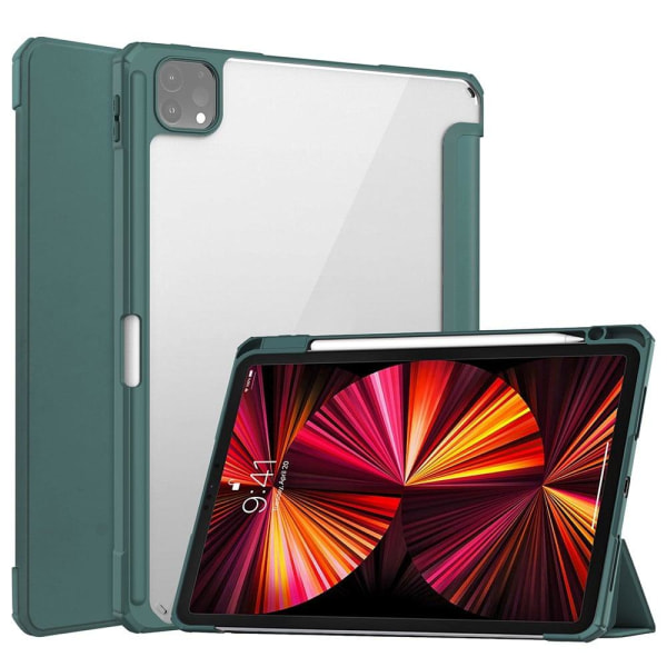 Generic Ipad Pro 11 (2021) Transparent Tpu + Pu Leather Flip Case - Blac Green