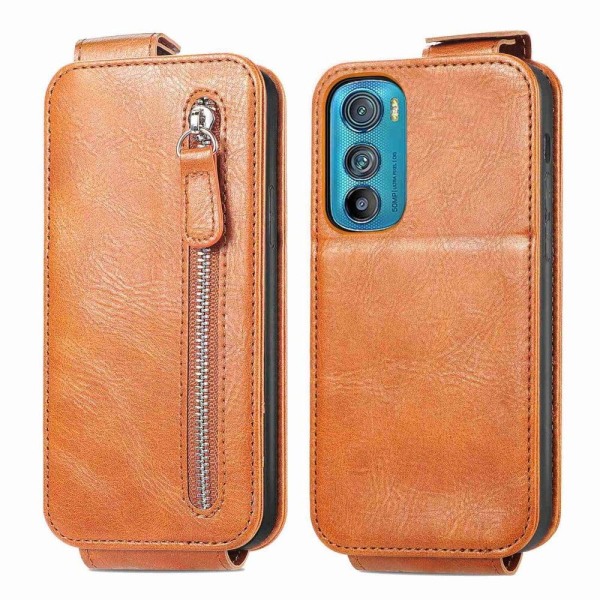 Generic Vertical Flip Phone Etui Med Zipper Til Motorola Edge 30 - Brun Brown