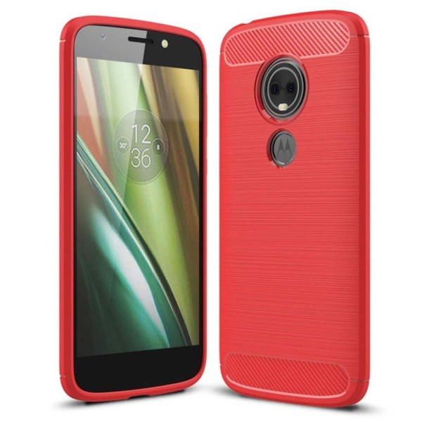 Generic Motorola Moto E5 Play Mobiletui I Silikone Med Carbon Tekstur - Red