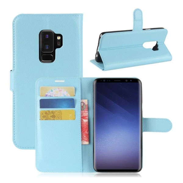 Generic Samsung Galaxy S9 Plus Litchi Skin Pu Læder Flip Etui - Babyblå Blue