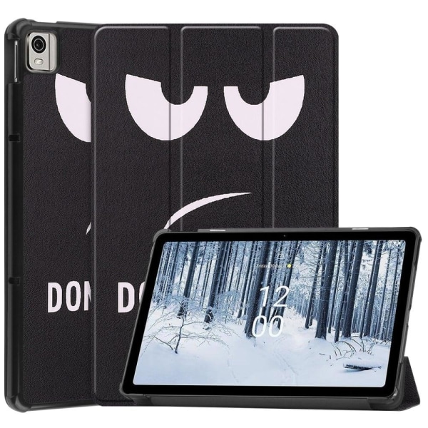 Generic Nokia T21 Trifold Pattern Leather Flip Case - Don't Touch Me Black