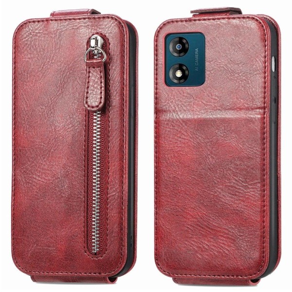 Generic Vertical Flip Phone Etui Med Zipper Til Motorola Moto E13 - Rød Red