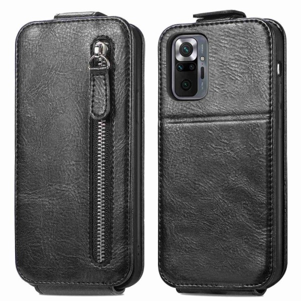 Generic Vertical Flip Phone Etui Med Zipper Til Xiaomi Redmi Note 10 Pro Black